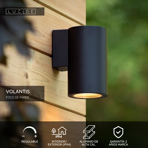 Lucide VOLANTIS - Foco de pared / Lámpara de pared Dentro/Fuera - 1xE27 - IP54 - Negro - USP